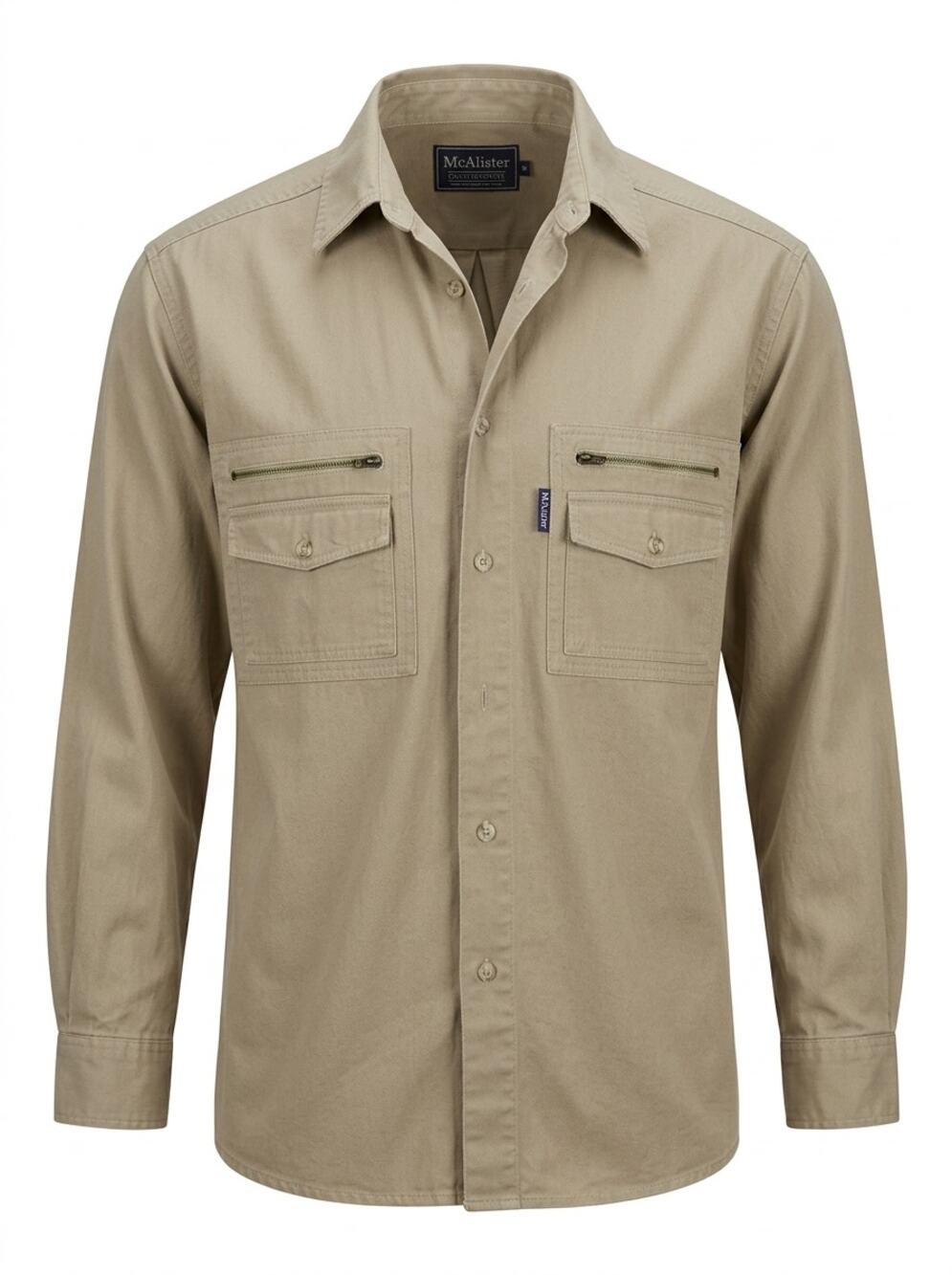 McAlister Countrysport Beige Utility Long Sleeve Button Shirt Men Size L
